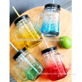 color painting beverage bulk glass mason jar mug with handle metal screw cap and straws